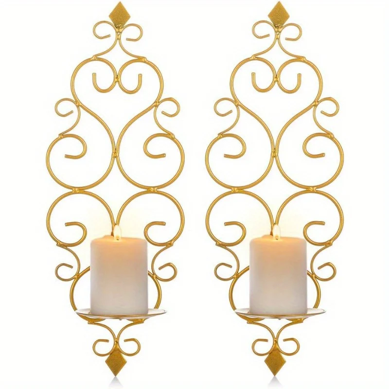 Set van 2 Gouden Wandkandelaars - Stijlvolle Metalen Wanddecoratie - Afbeelding 8