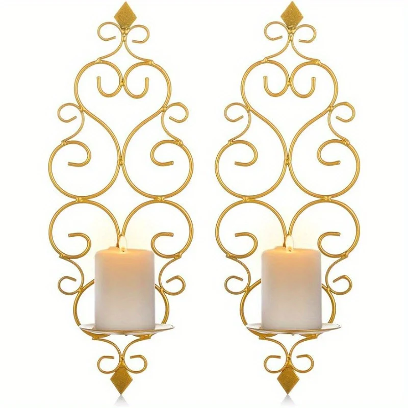 Set van 2 Gouden Wandkandelaars - Stijlvolle Metalen Wanddecoratie - Afbeelding 5