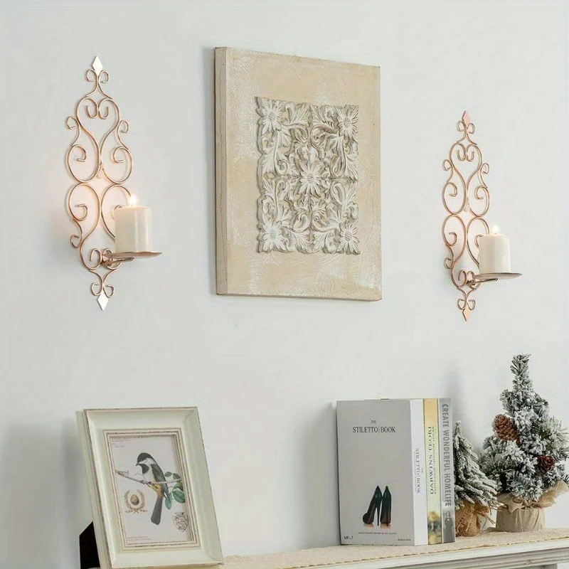 Set van 2 Gouden Wandkandelaars - Stijlvolle Metalen Wanddecoratie