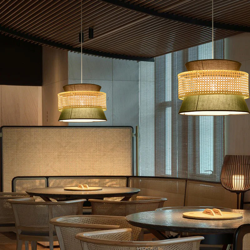 Tiered Rattan Hanglamp Eenvoudig Enkel Zwart / Groen Hangarmatuur - Afbeelding 2