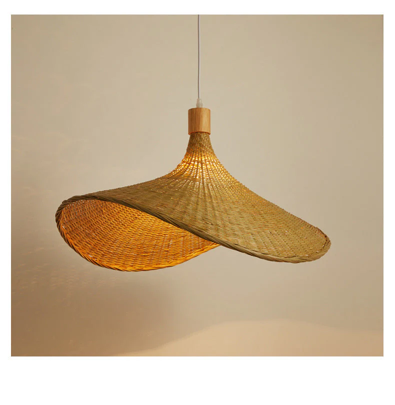 Beige Rieten Hanglamp Kit - Aziatisch 1-Licht Plafondlamp voor Eettafel - Afbeelding 5