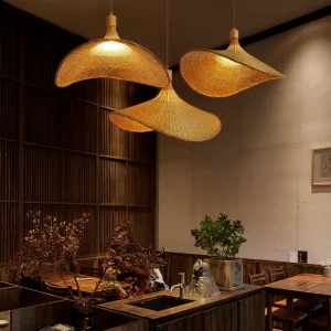Beige Rieten Hanglamp Kit - Aziatisch 1-Licht Plafondlamp voor Eettafel