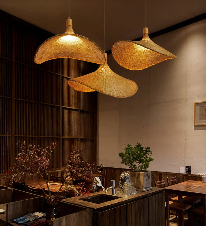 Beige Rieten Hanglamp Kit - Aziatisch 1-Licht Plafondlamp voor Eettafel - Afbeelding 2