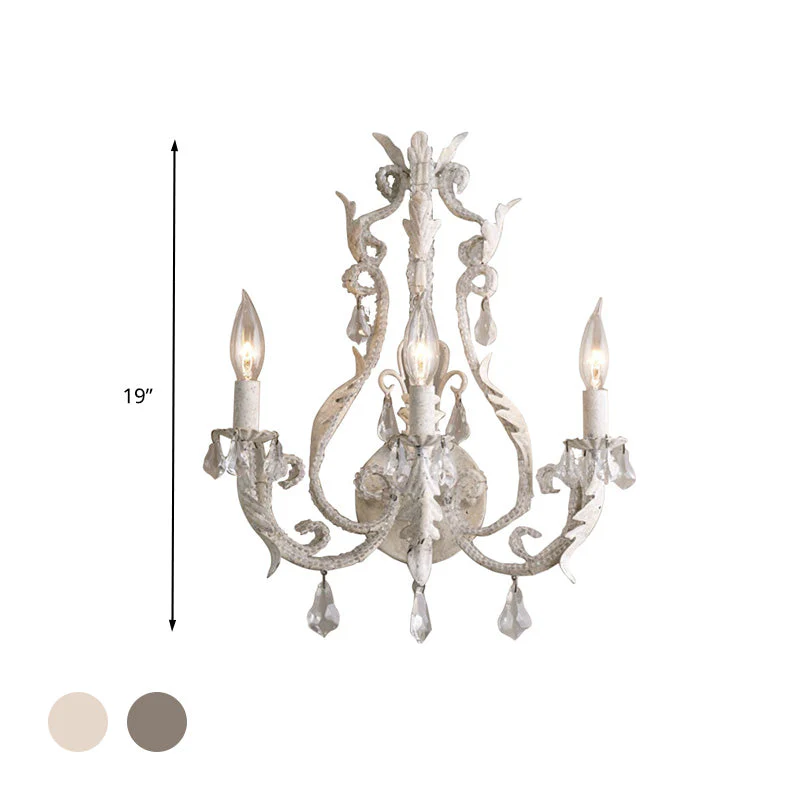 Crystal Chandelier - Traditionele Kandelaar Wandlamp met 3 Koppen in Grijs/Ivoor - Afbeelding 2