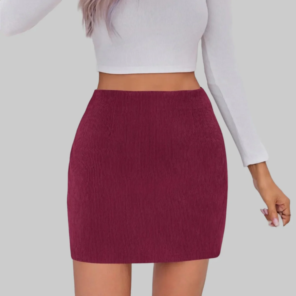 Rok Dames Geribde Minirok Elegante Polyester Stretch Stijl - Afbeelding 7