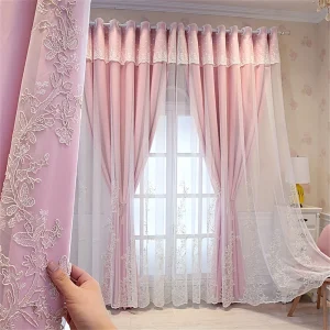 Embroidery Curtain - Dubbel Laag Gordijn met Kant Semi-Verduisterend