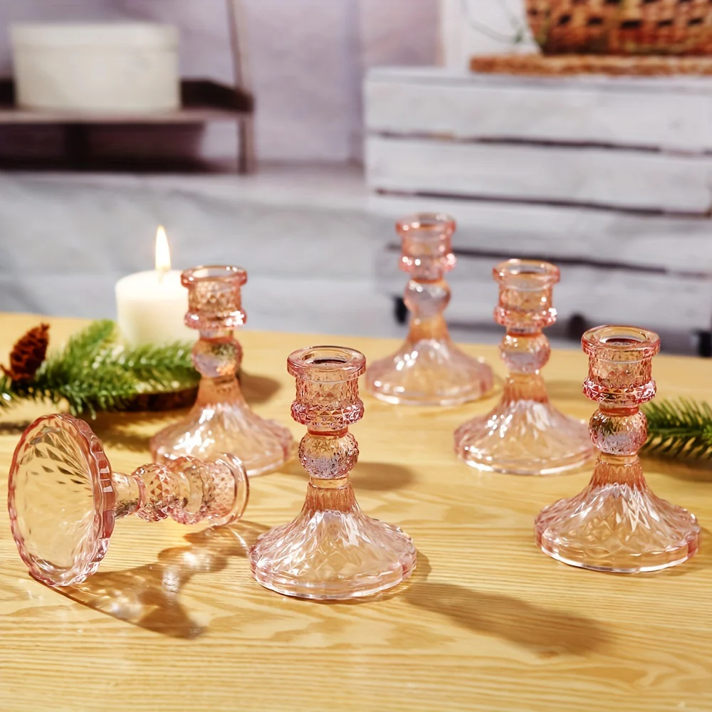 Roze Kristallen Kaarshouders - Romantische Decoratie voor Kerst en Feestdagen - Afbeelding 6