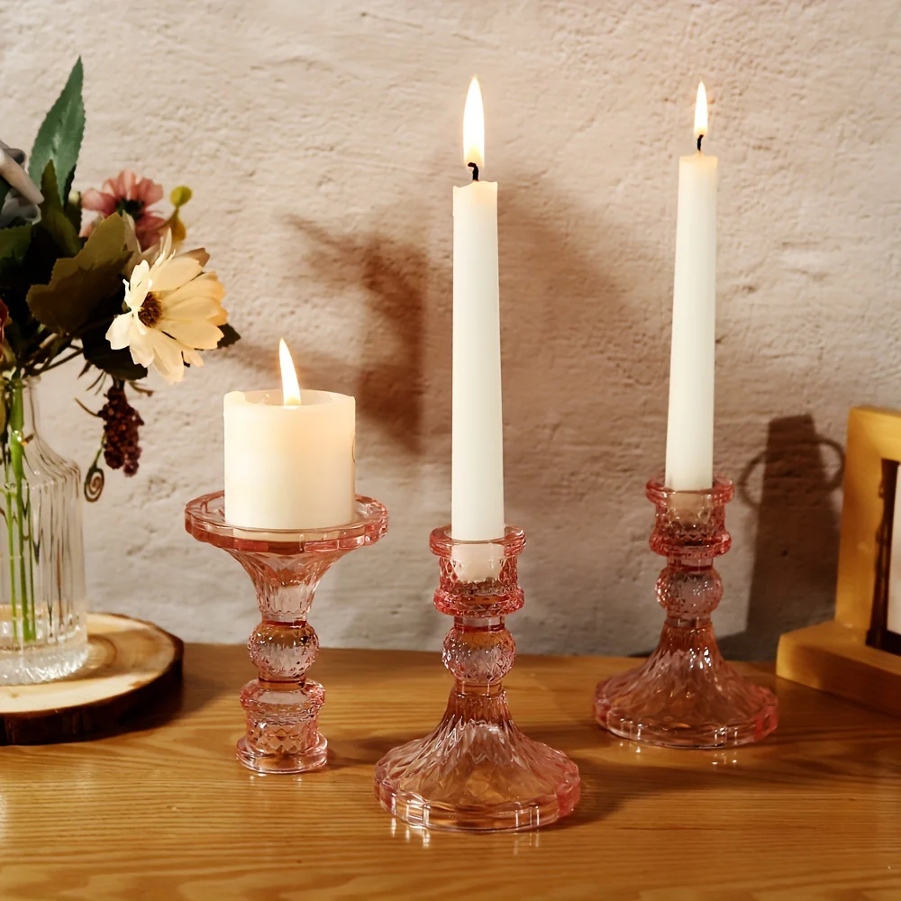 Roze Kristallen Kaarshouders - Romantische Decoratie voor Kerst en Feestdagen - Afbeelding 2